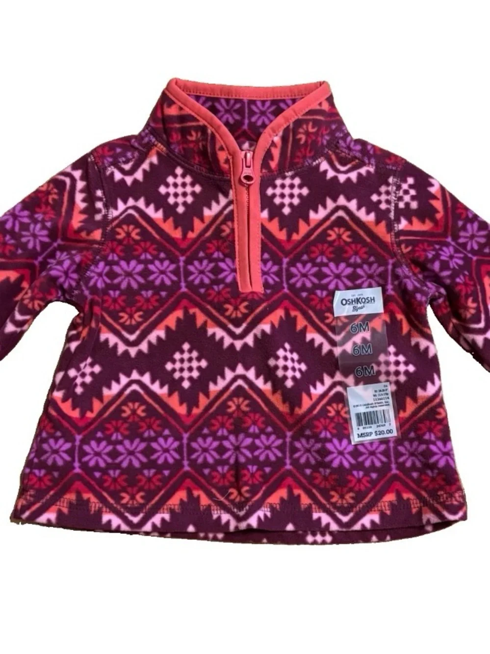 OshKosh B'gosh Baby Girls' Quarter-Zip Fleece Cozies, 6 Months